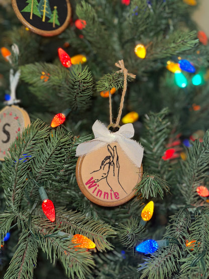 Stitched Haus- Custom Embroidered Ornament- Paw & Hand